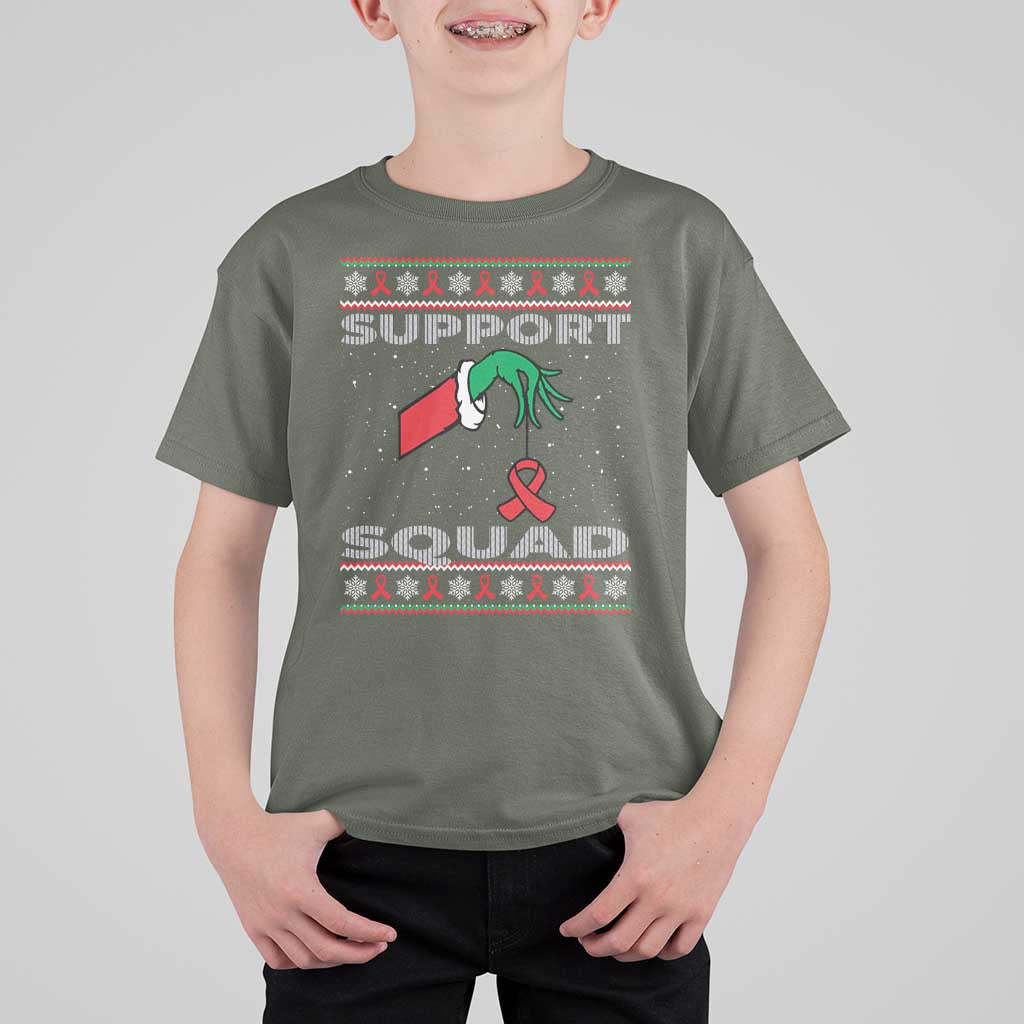 Funny Green Hand Red Ribbon HIV Awareness T Shirt For Kid Support Squad Ugly Sweater Gift - Wonder Print Shop