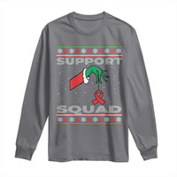 Funny Green Hand Red Ribbon HIV Awareness Long Sleeve Shirt Support Squad Ugly Sweater Gift - Wonder Print Shop