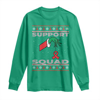 Funny Green Hand Red Ribbon HIV Awareness Long Sleeve Shirt Support Squad Ugly Sweater Gift - Wonder Print Shop