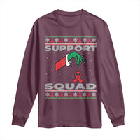 Funny Green Hand Red Ribbon HIV Awareness Long Sleeve Shirt Support Squad Ugly Sweater Gift - Wonder Print Shop