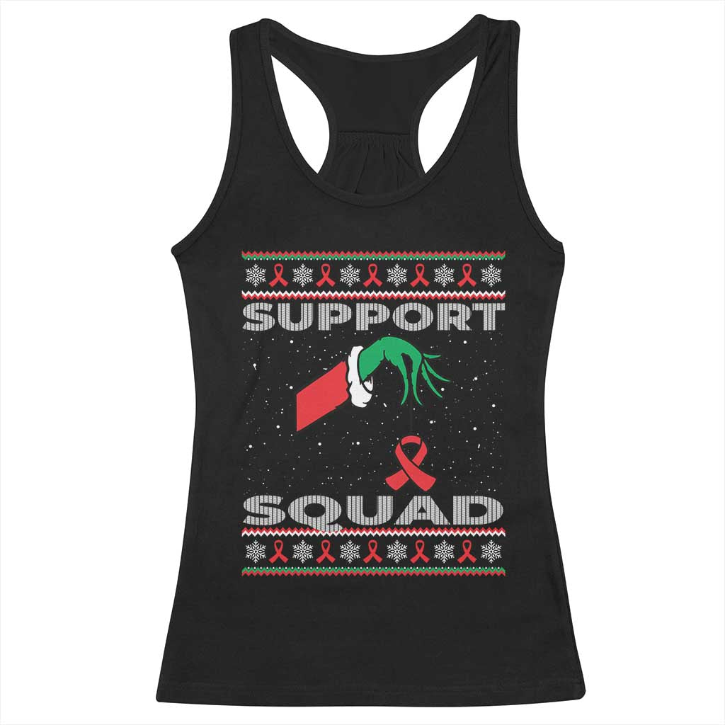 Funny Green Hand Red Ribbon HIV Awareness Racerback Tank Top Support Squad Ugly Sweater Gift - Wonder Print Shop