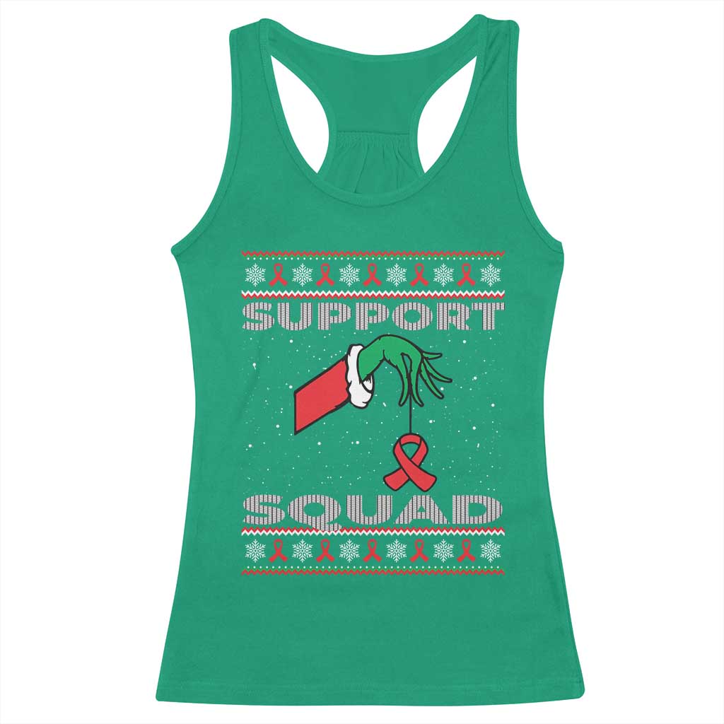 Funny Green Hand Red Ribbon HIV Awareness Racerback Tank Top Support Squad Ugly Sweater Gift - Wonder Print Shop