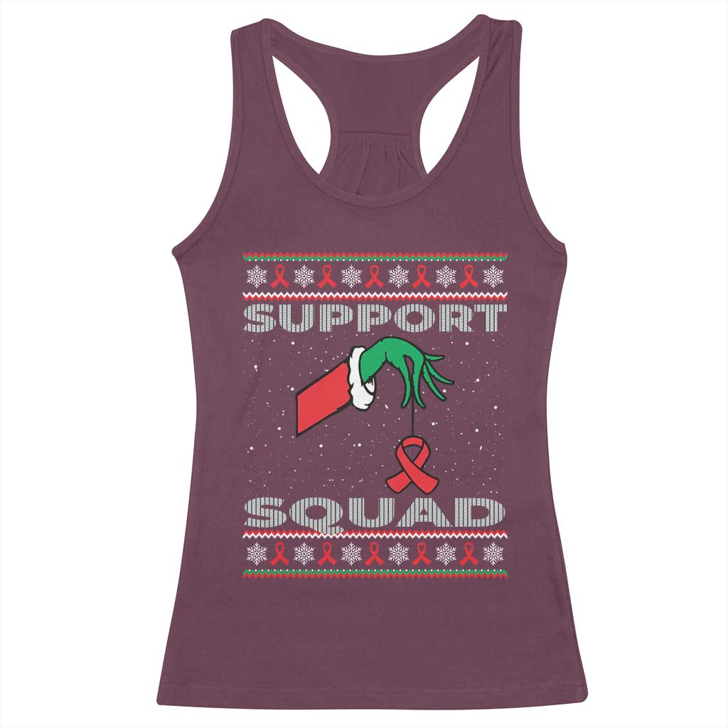 Funny Green Hand Red Ribbon HIV Awareness Racerback Tank Top Support Squad Ugly Sweater Gift - Wonder Print Shop