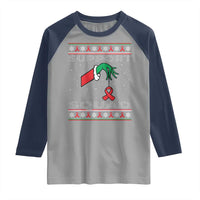 Funny Green Hand Red Ribbon HIV Awareness Raglan Shirt Support Squad Ugly Sweater Gift - Wonder Print Shop