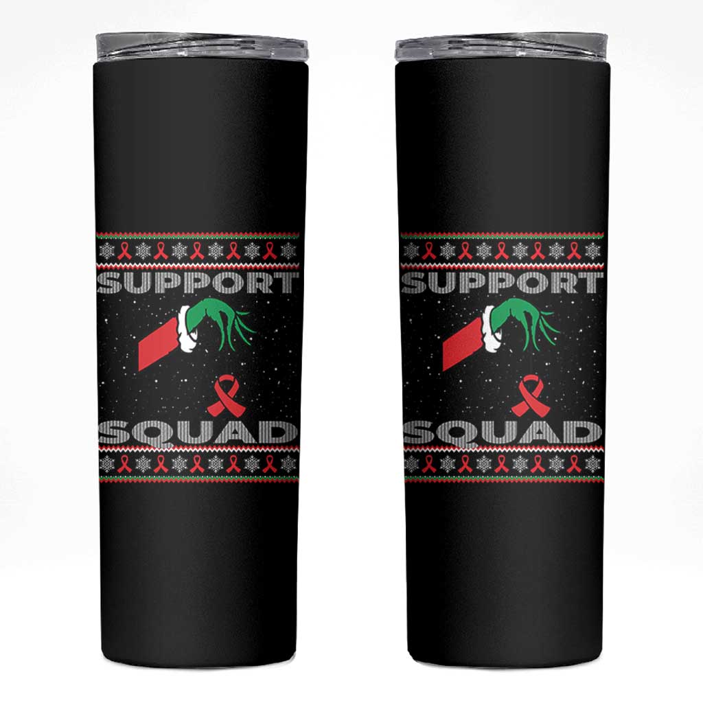 Funny Green Hand Red Ribbon HIV Awareness Skinny Tumbler Support Squad Ugly Sweater Gift - Wonder Print Shop