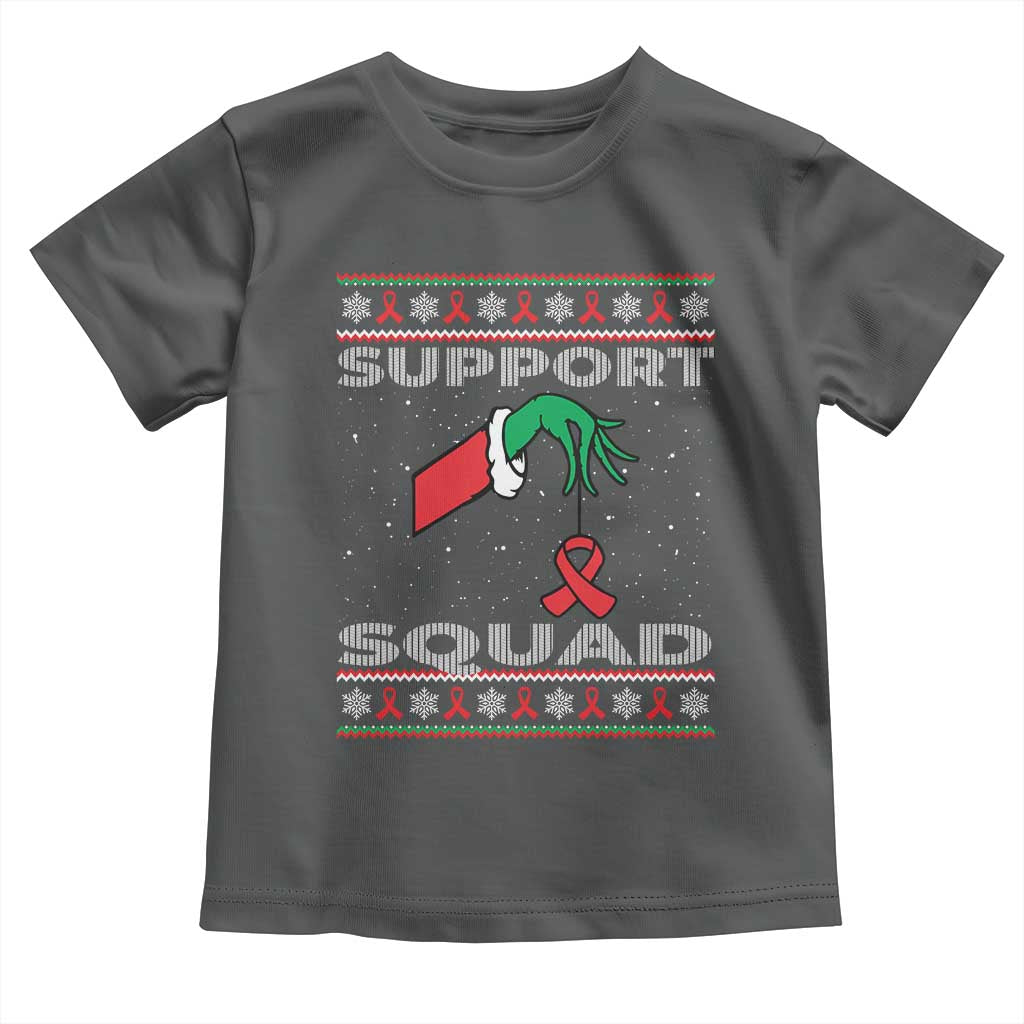 Funny Green Hand Red Ribbon HIV Awareness Toddler T Shirt Support Squad Ugly Sweater Gift - Wonder Print Shop