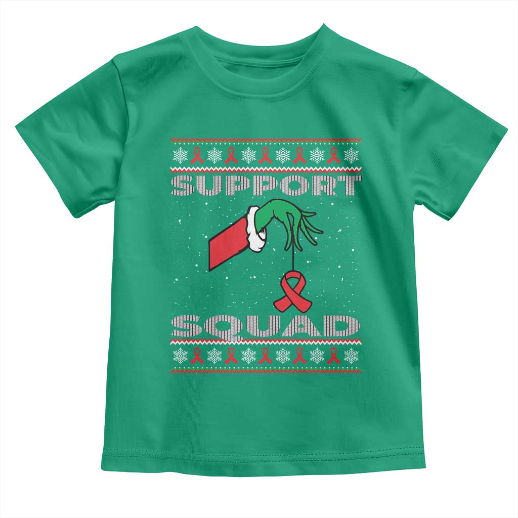 Funny Green Hand Red Ribbon HIV Awareness Toddler T Shirt Support Squad Ugly Sweater Gift - Wonder Print Shop