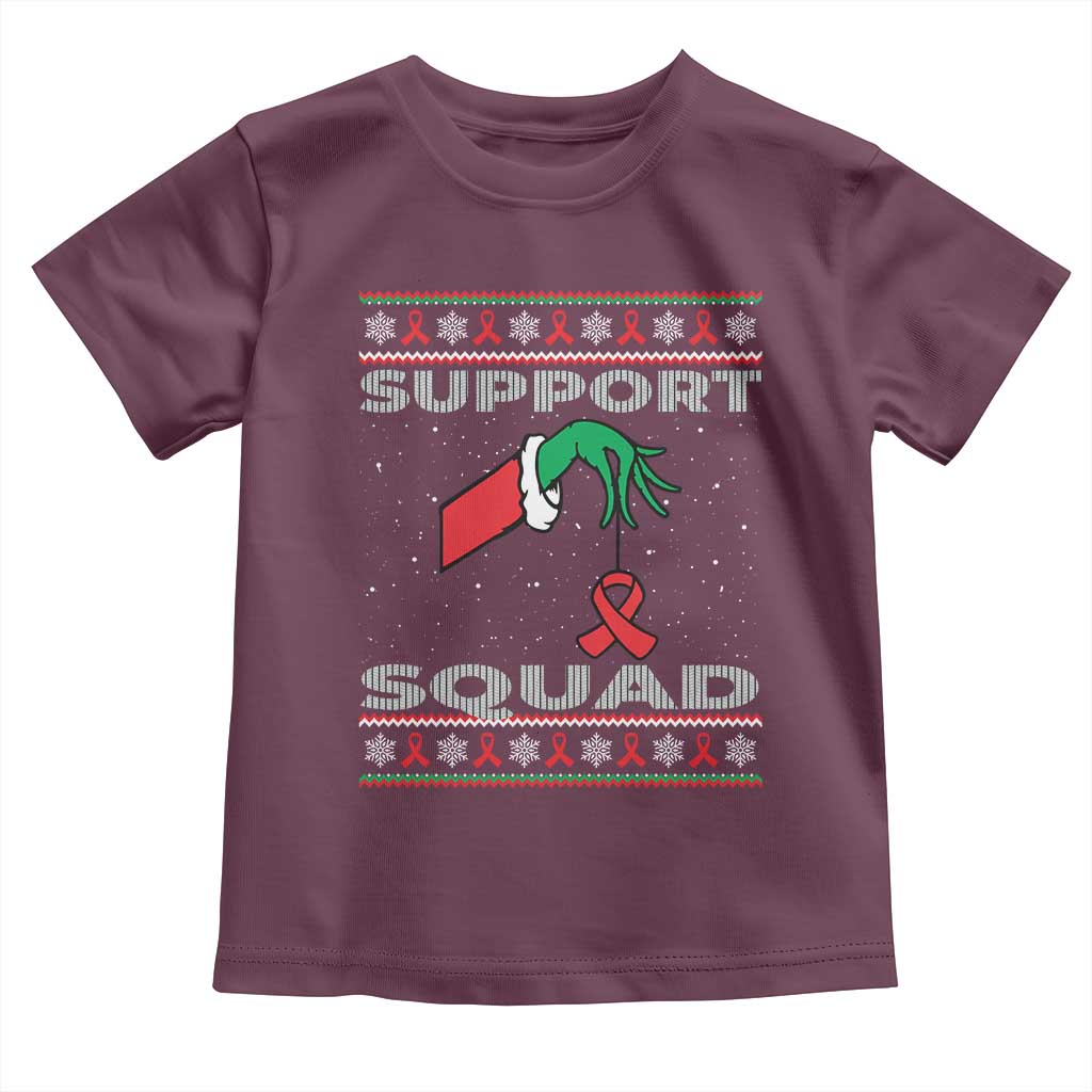 Funny Green Hand Red Ribbon HIV Awareness Toddler T Shirt Support Squad Ugly Sweater Gift - Wonder Print Shop
