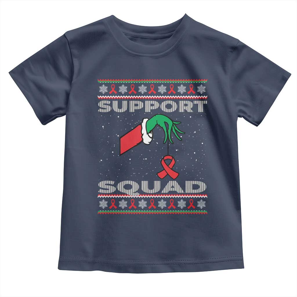 Funny Green Hand Red Ribbon HIV Awareness Toddler T Shirt Support Squad Ugly Sweater Gift - Wonder Print Shop