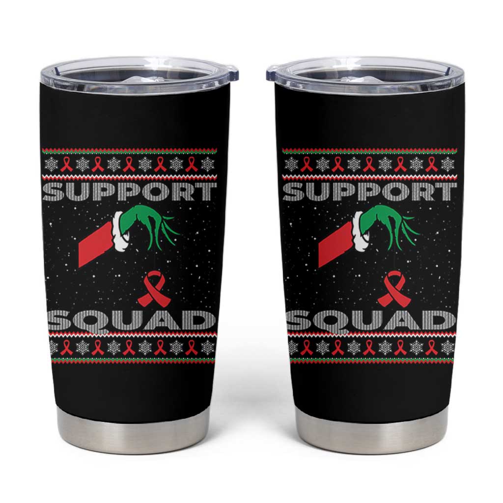 Funny Green Hand Red Ribbon HIV Awareness Tumbler Cup Support Squad Ugly Sweater Gift - Wonder Print Shop