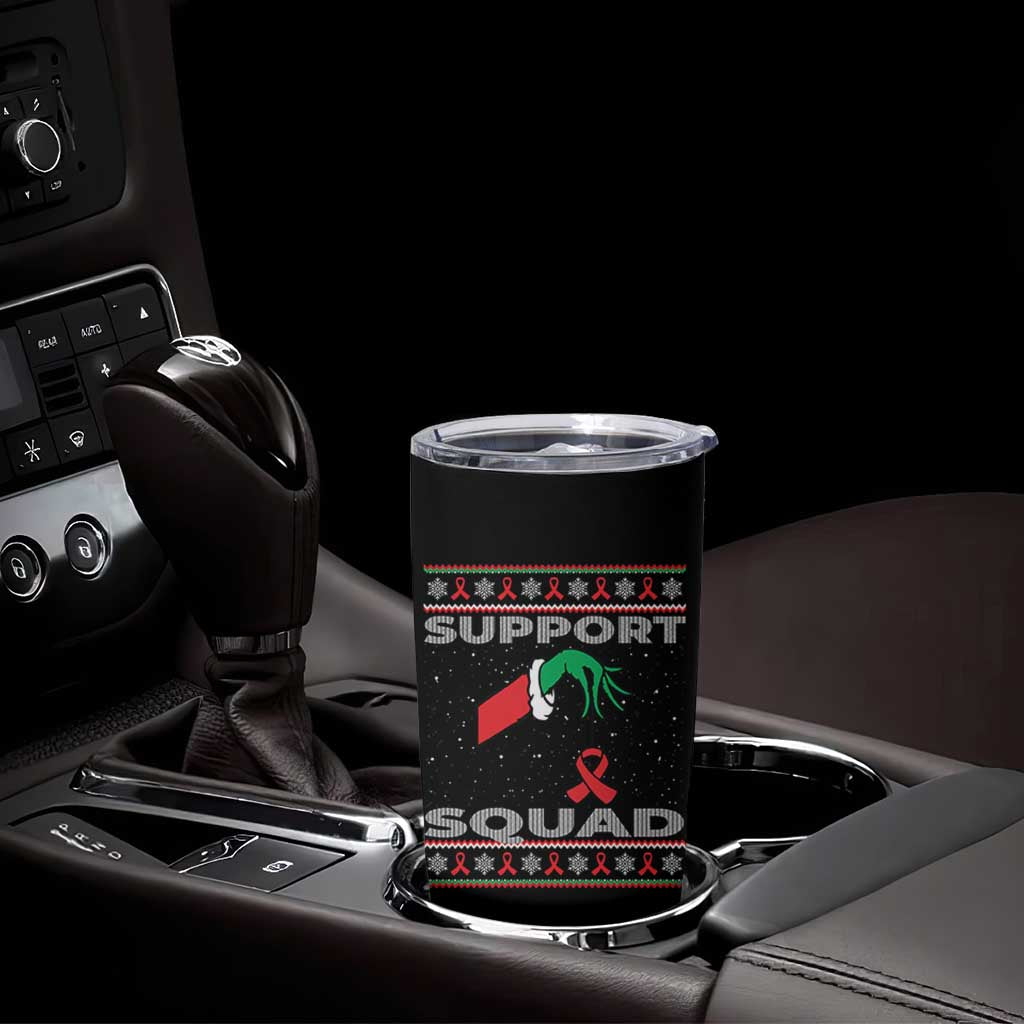 Funny Green Hand Red Ribbon HIV Awareness Tumbler Cup Support Squad Ugly Sweater Gift - Wonder Print Shop