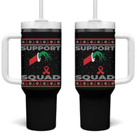 Funny Green Hand Red Ribbon HIV Awareness Tumbler With Handle Support Squad Ugly Sweater Gift - Wonder Print Shop