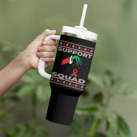 Funny Green Hand Red Ribbon HIV Awareness Tumbler With Handle Support Squad Ugly Sweater Gift - Wonder Print Shop