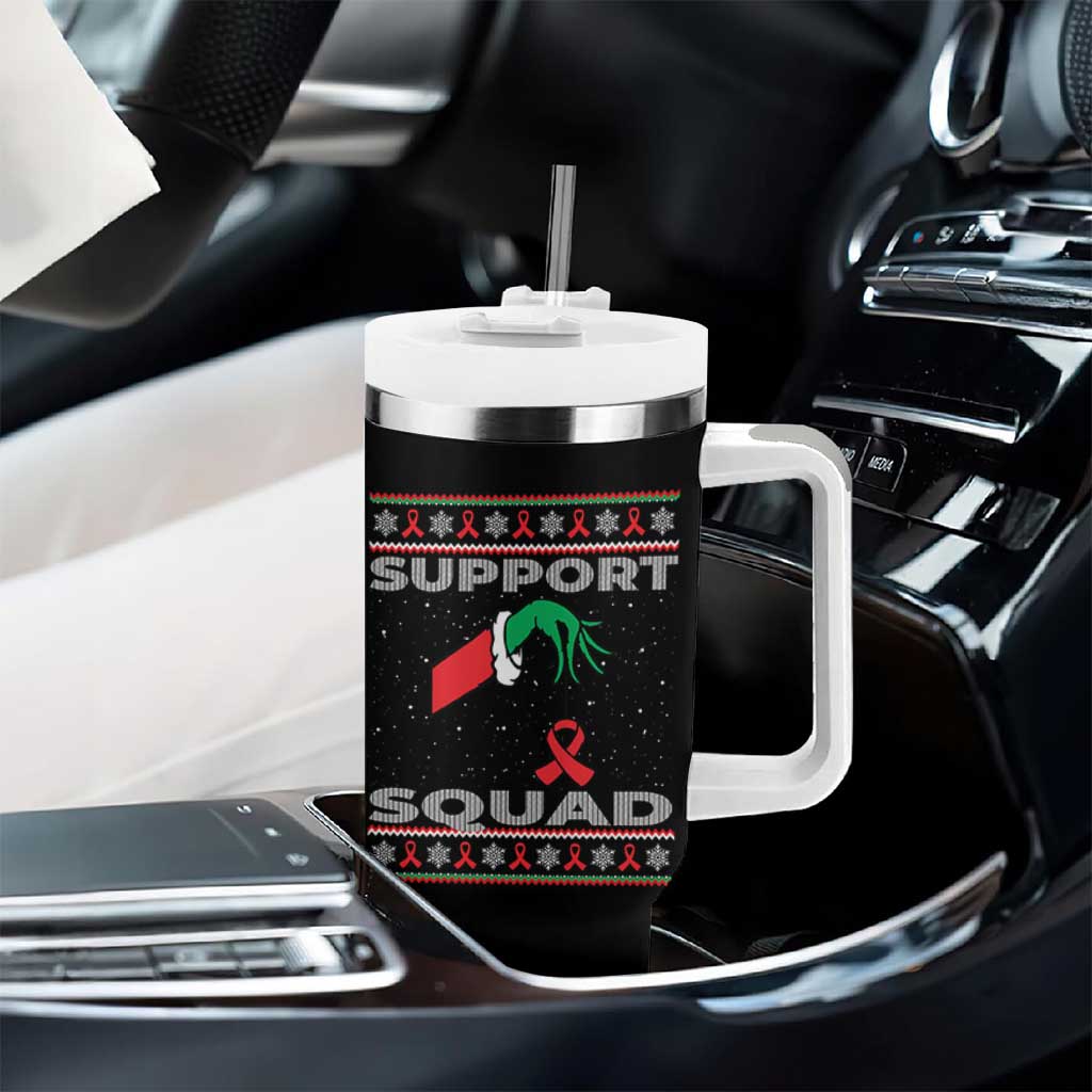 Funny Green Hand Red Ribbon HIV Awareness Tumbler With Handle Support Squad Ugly Sweater Gift - Wonder Print Shop