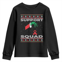 Funny Green Hand Red Ribbon HIV Awareness Youth Sweatshirt Support Squad Ugly Sweater Gift - Wonder Print Shop