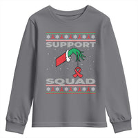 Funny Green Hand Red Ribbon HIV Awareness Youth Sweatshirt Support Squad Ugly Sweater Gift - Wonder Print Shop