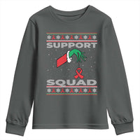 Funny Green Hand Red Ribbon HIV Awareness Youth Sweatshirt Support Squad Ugly Sweater Gift - Wonder Print Shop