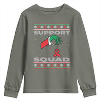 Funny Green Hand Red Ribbon HIV Awareness Youth Sweatshirt Support Squad Ugly Sweater Gift - Wonder Print Shop