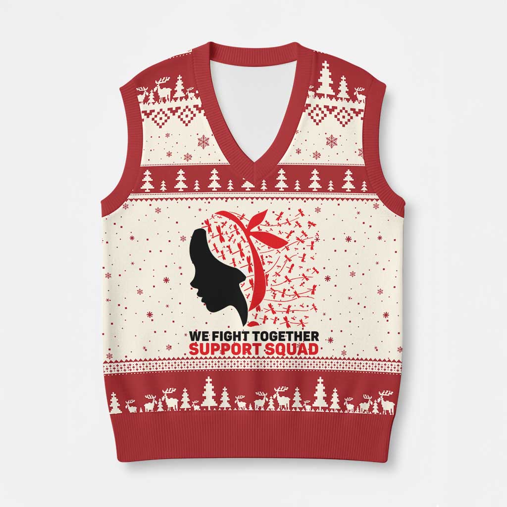 We Fight Together Support Squad V-Neck Knit Sweater Vest HIV Awareness Dragonfly Gift - Wonder Print Shop