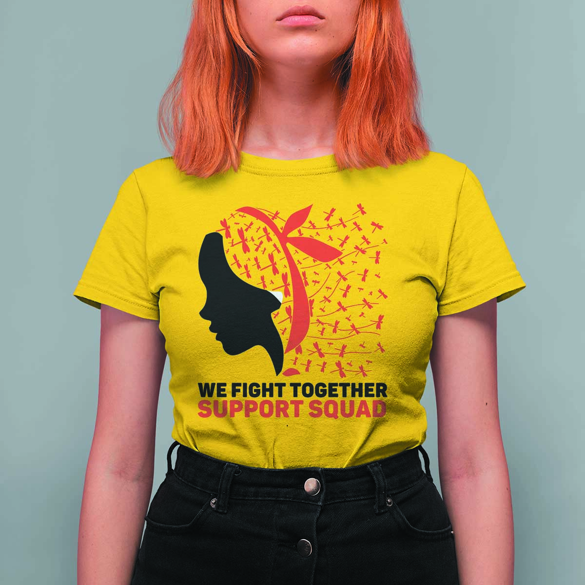 We Fight Together Support Squad T Shirt For Women HIV Awareness Dragonfly Gift - Wonder Print Shop