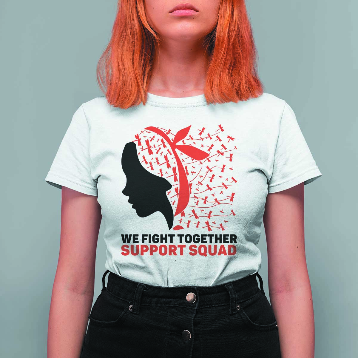 We Fight Together Support Squad T Shirt For Women HIV Awareness Dragonfly Gift - Wonder Print Shop