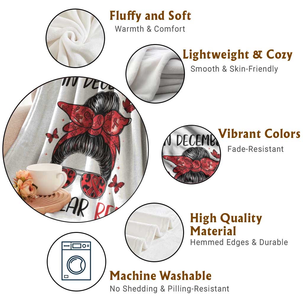 In December We Wear Red Throw Blanket HIV Awareness Empowered Woman Gift - Wonder Print Shop