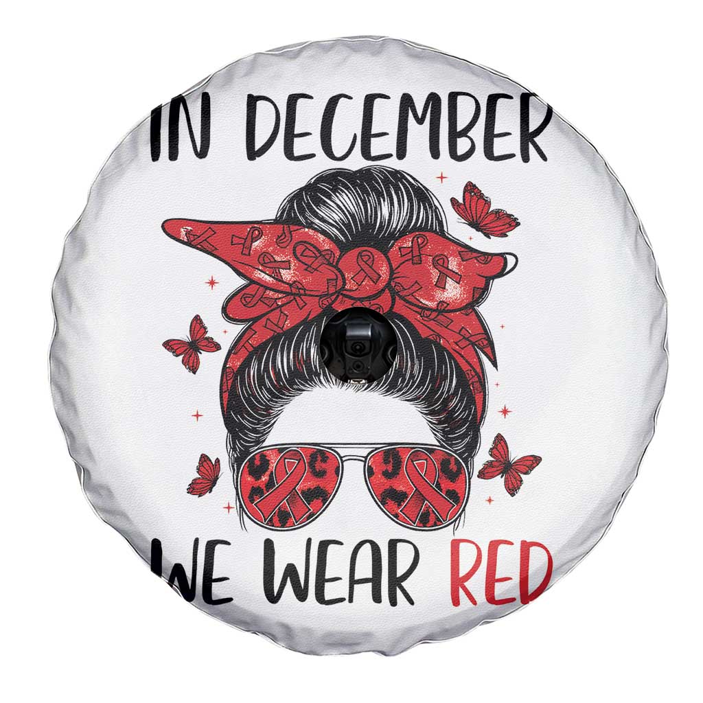 In December We Wear Red Spare Tire Cover HIV Awareness Empowered Woman Gift - Wonder Print Shop