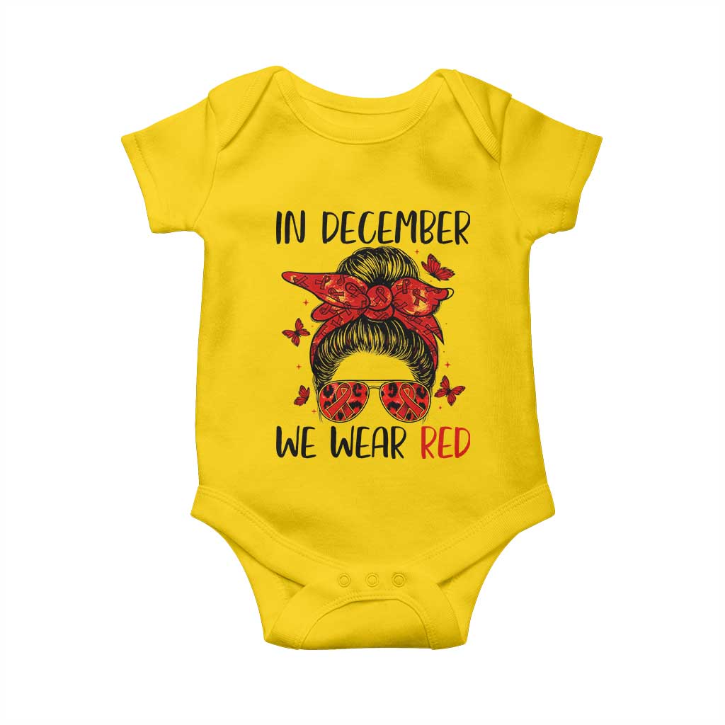 In December We Wear Red Baby Onesie HIV Awareness Empowered Woman Gift - Wonder Print Shop