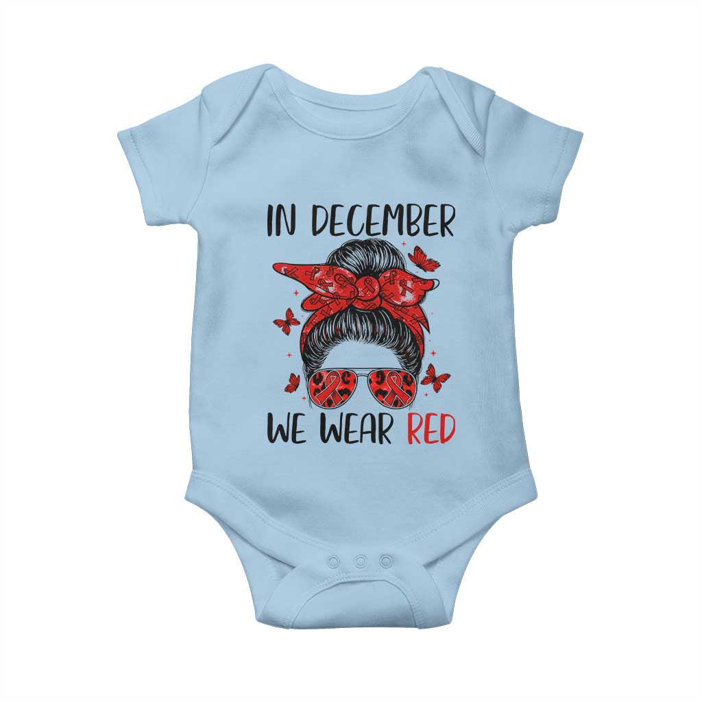 In December We Wear Red Baby Onesie HIV Awareness Empowered Woman Gift - Wonder Print Shop