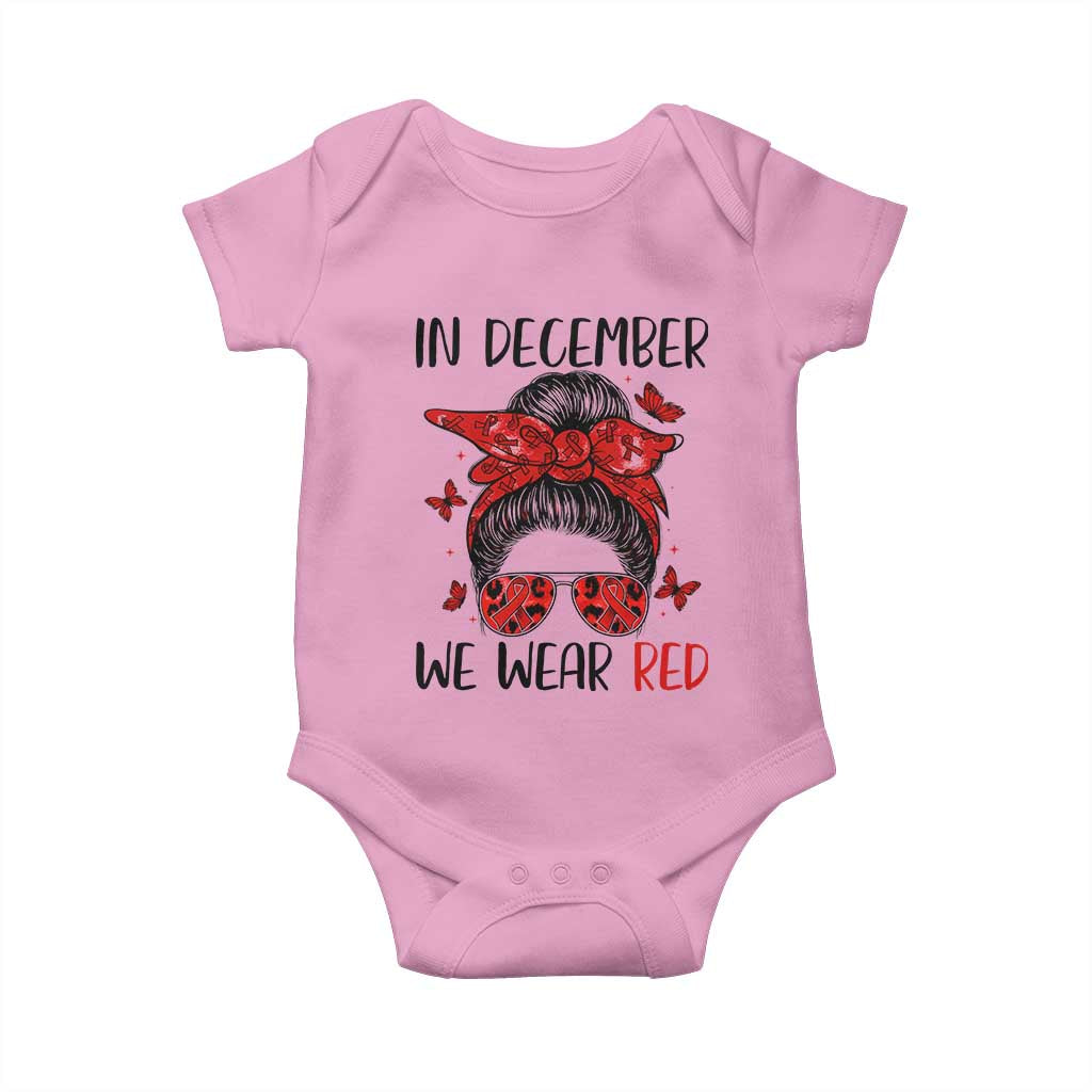 In December We Wear Red Baby Onesie HIV Awareness Empowered Woman Gift - Wonder Print Shop