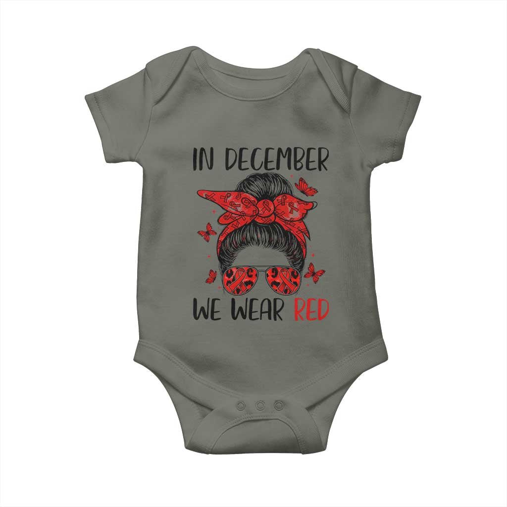 In December We Wear Red Baby Onesie HIV Awareness Empowered Woman Gift - Wonder Print Shop