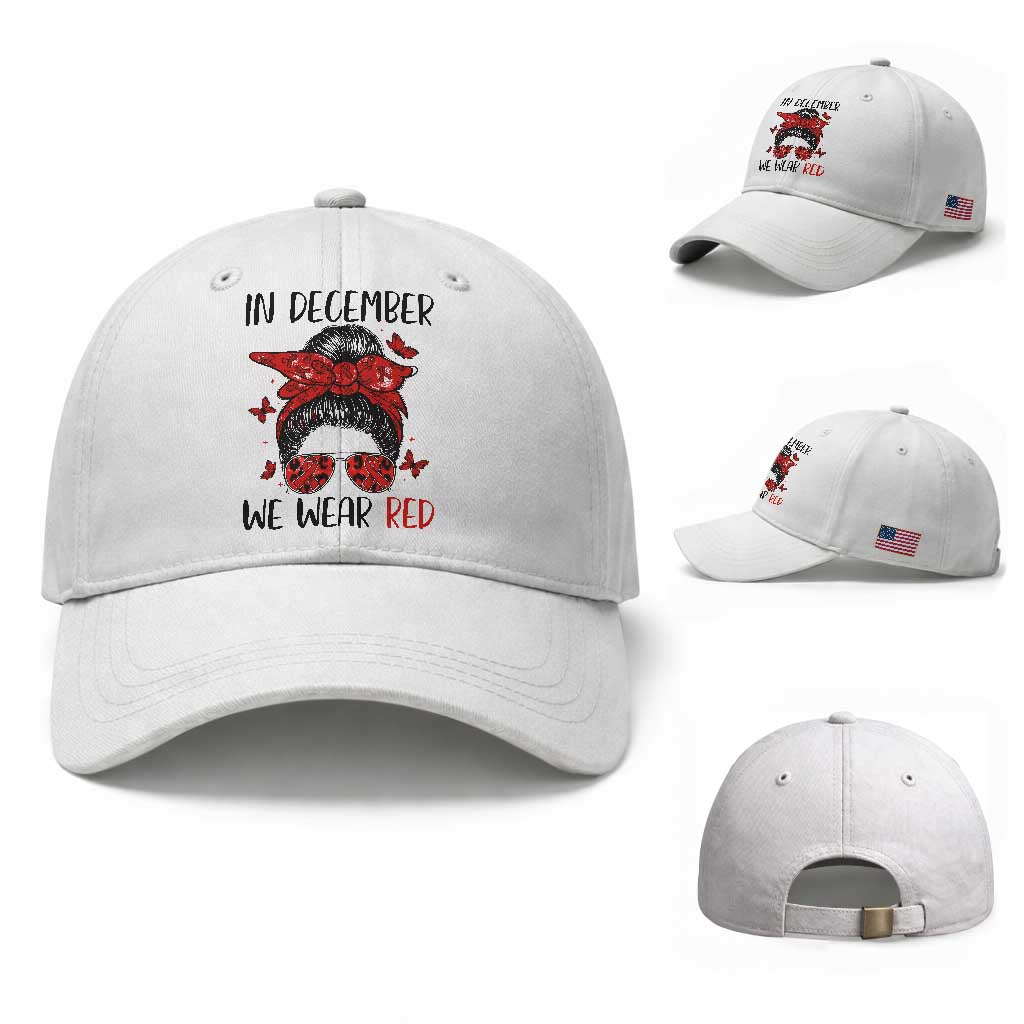 In December We Wear Red Baseball Cap HIV Awareness Empowered Woman Gift
