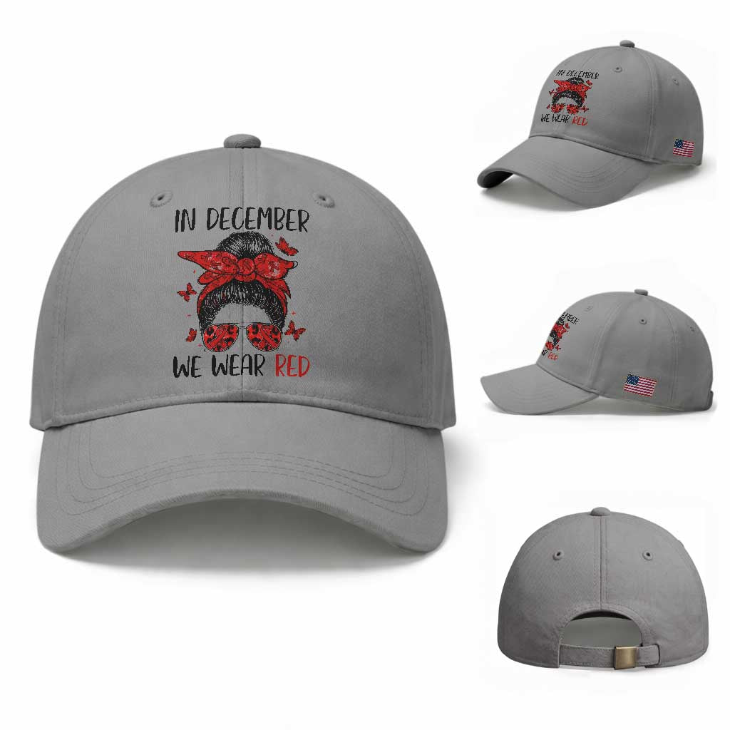 In December We Wear Red Baseball Cap HIV Awareness Empowered Woman Gift