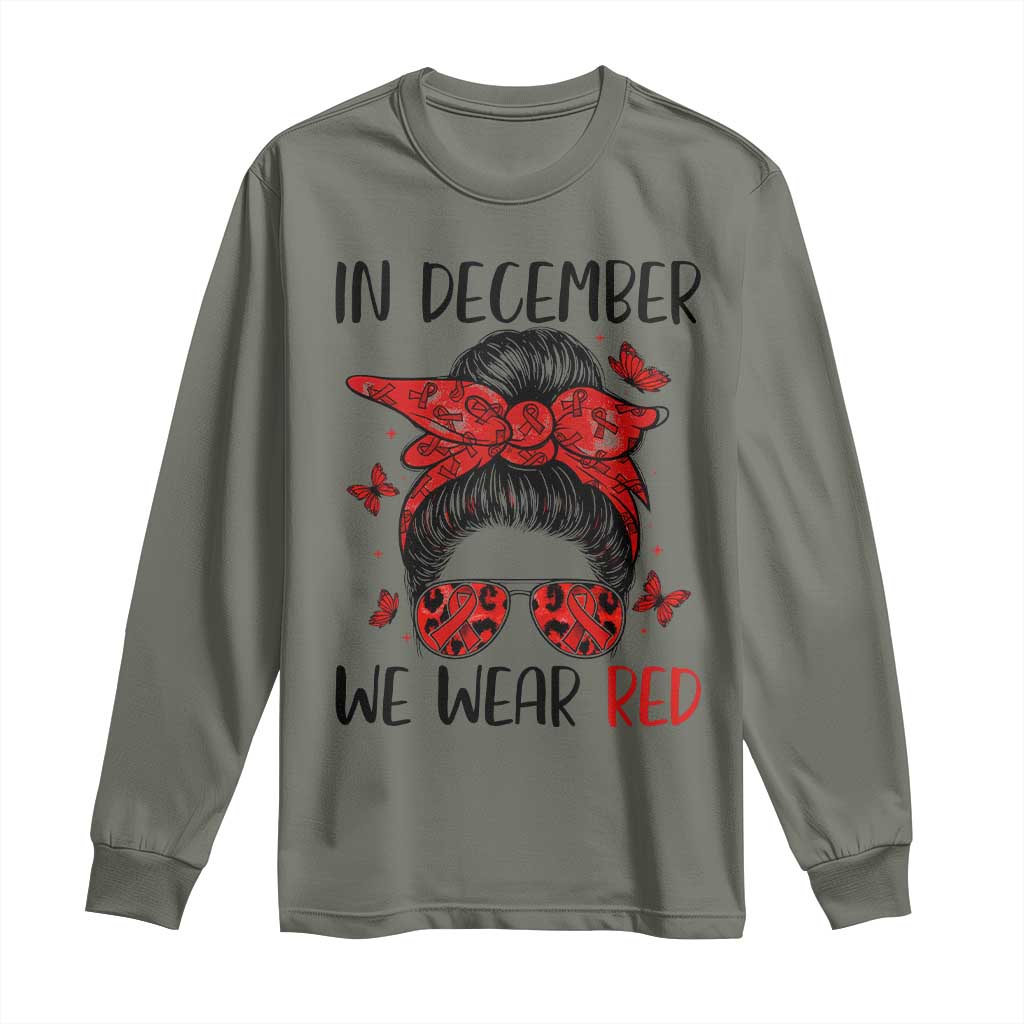 In December We Wear Red Long Sleeve Shirt HIV Awareness Empowered Woman Gift - Wonder Print Shop