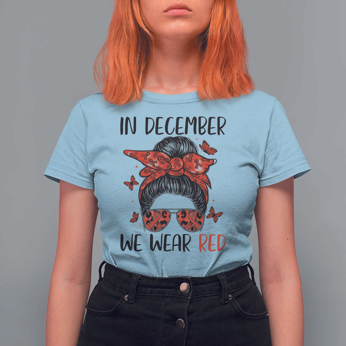 In December We Wear Red T Shirt For Women HIV Awareness Empowered Woman Gift - Wonder Print Shop