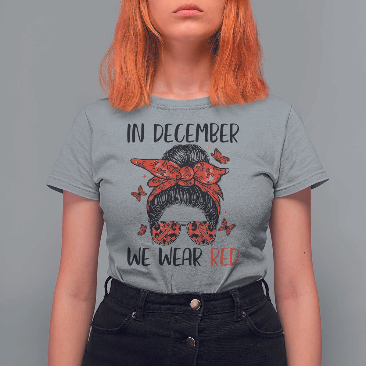 In December We Wear Red T Shirt For Women HIV Awareness Empowered Woman Gift - Wonder Print Shop
