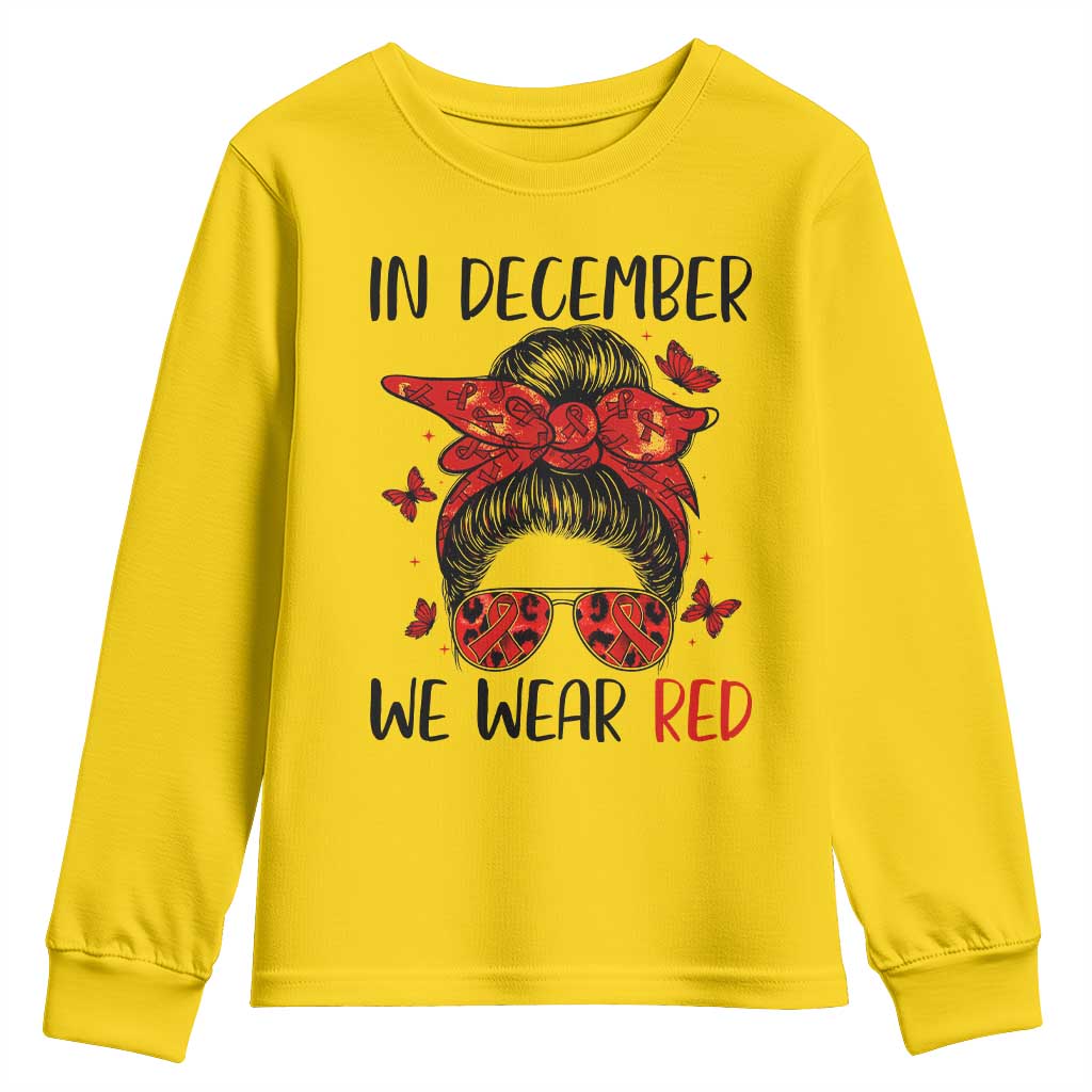 In December We Wear Red Youth Sweatshirt HIV Awareness Empowered Woman Gift - Wonder Print Shop