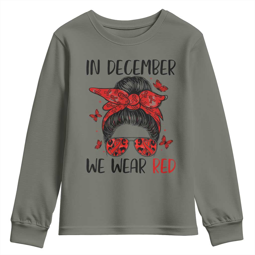 In December We Wear Red Youth Sweatshirt HIV Awareness Empowered Woman Gift - Wonder Print Shop