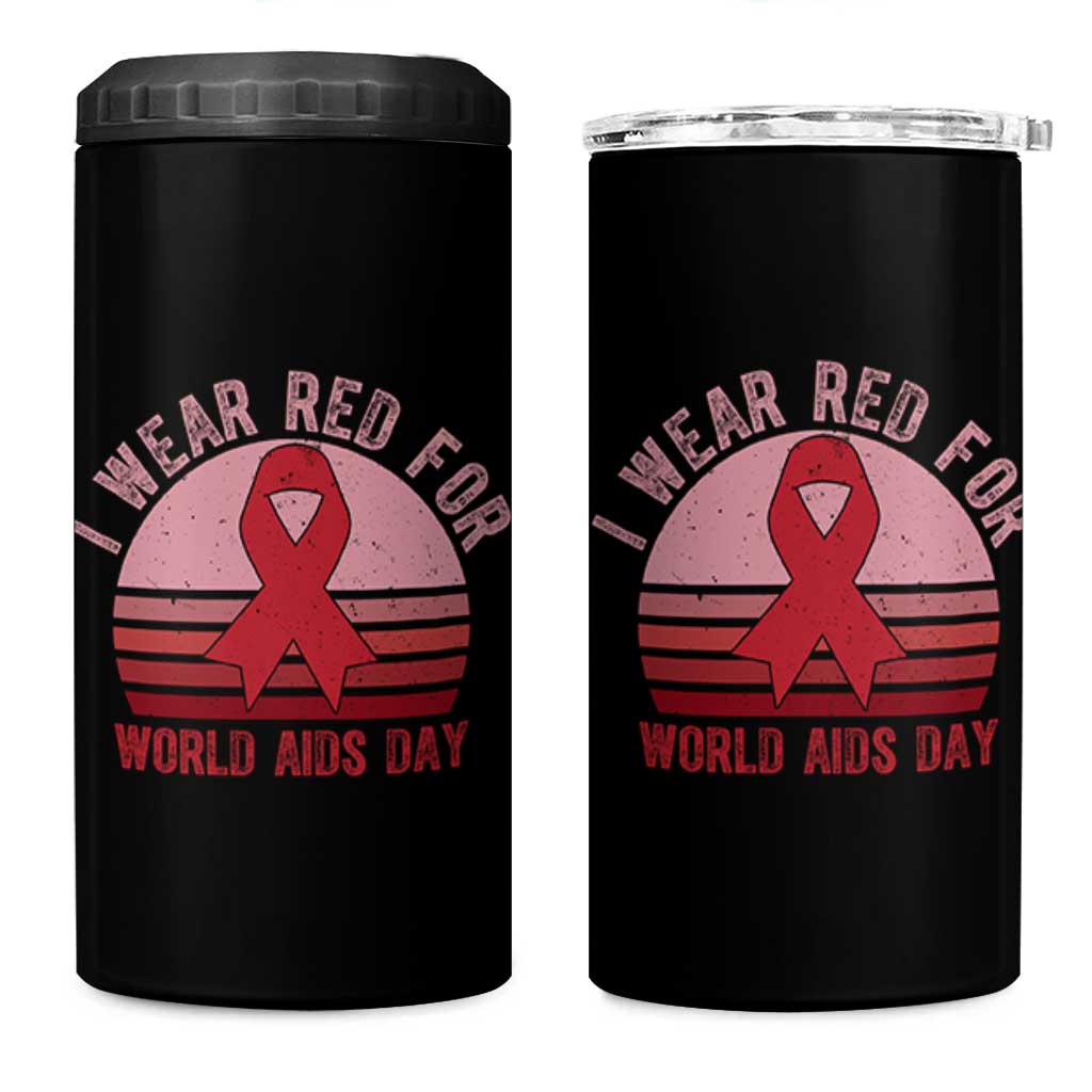I Wear Red For World Aids Day 4 in 1 Can Cooler Tumbler HIV Awareness Gift - Wonder Print Shop
