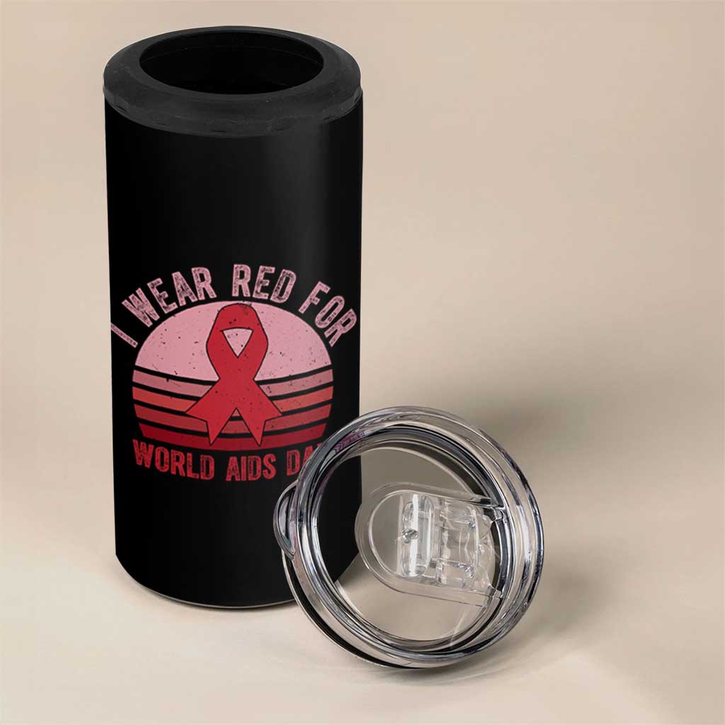 I Wear Red For World Aids Day 4 in 1 Can Cooler Tumbler HIV Awareness Gift - Wonder Print Shop