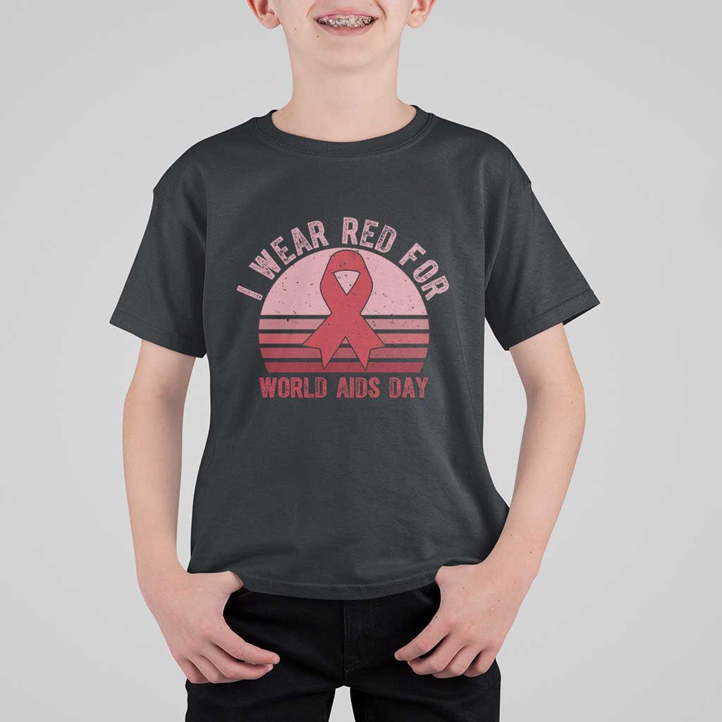 I Wear Red For World Aids Day T Shirt For Kid HIV Awareness Gift - Wonder Print Shop