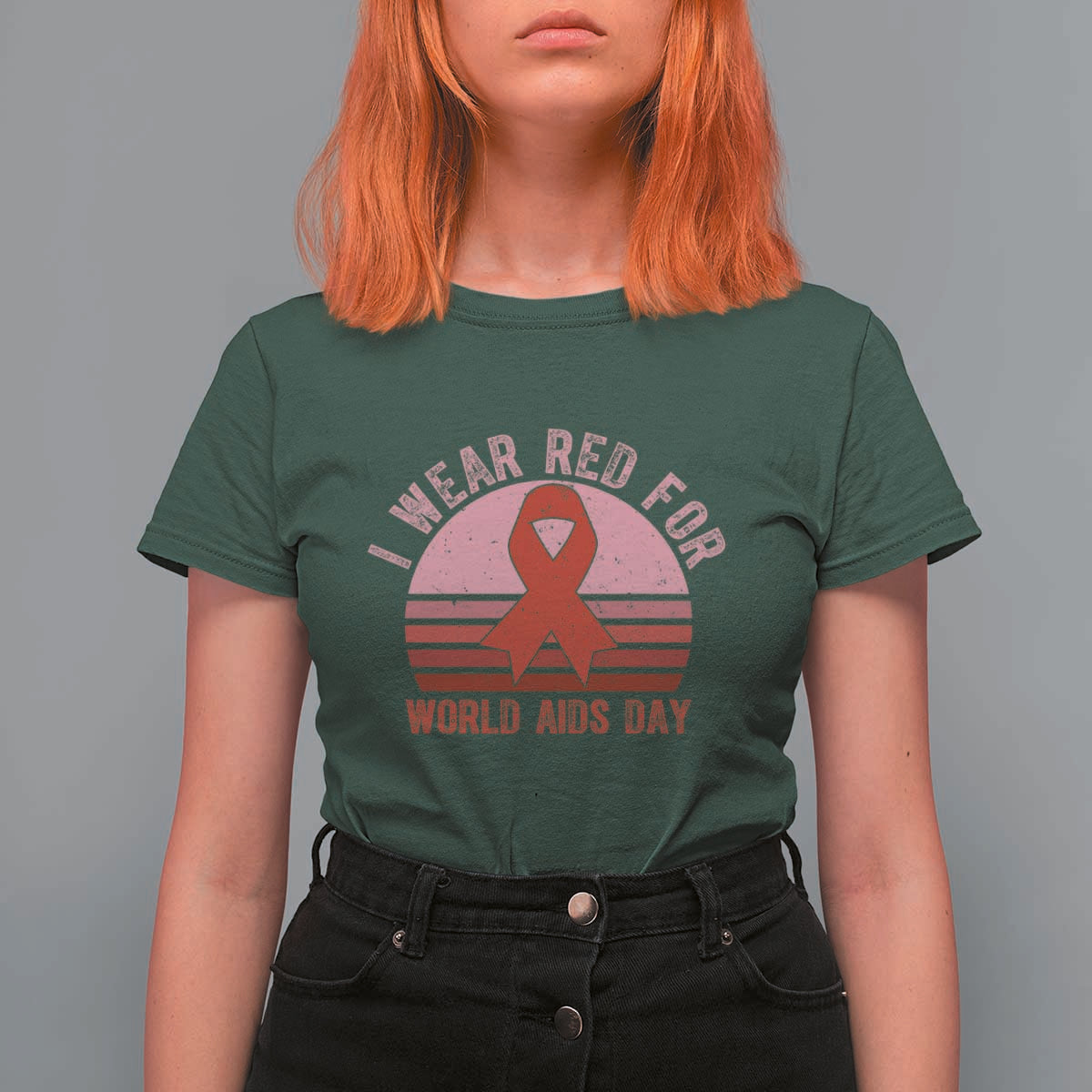 I Wear Red For World Aids Day T Shirt For Women HIV Awareness Gift - Wonder Print Shop