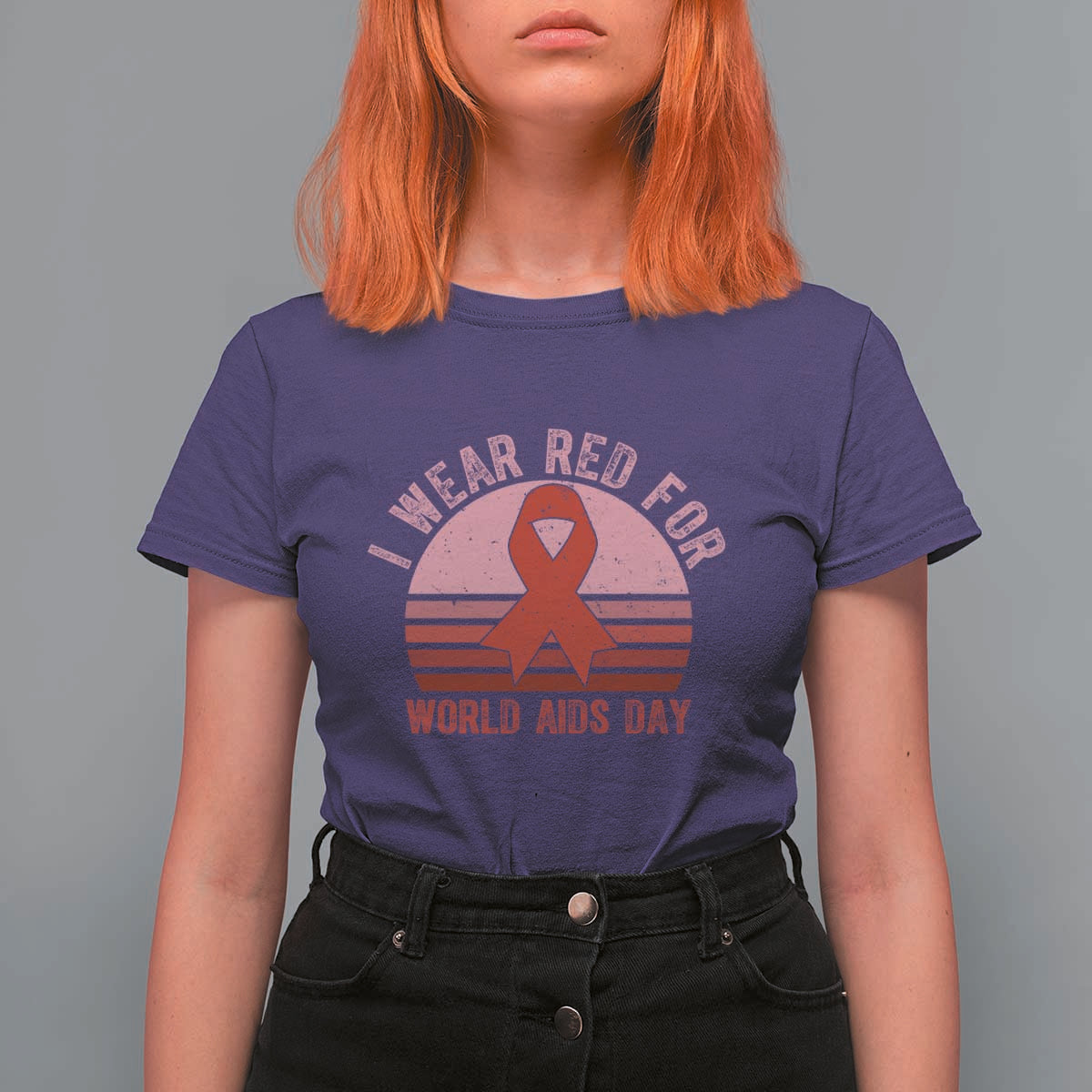 I Wear Red For World Aids Day T Shirt For Women HIV Awareness Gift - Wonder Print Shop