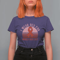 I Wear Red For World Aids Day T Shirt For Women HIV Awareness Gift - Wonder Print Shop