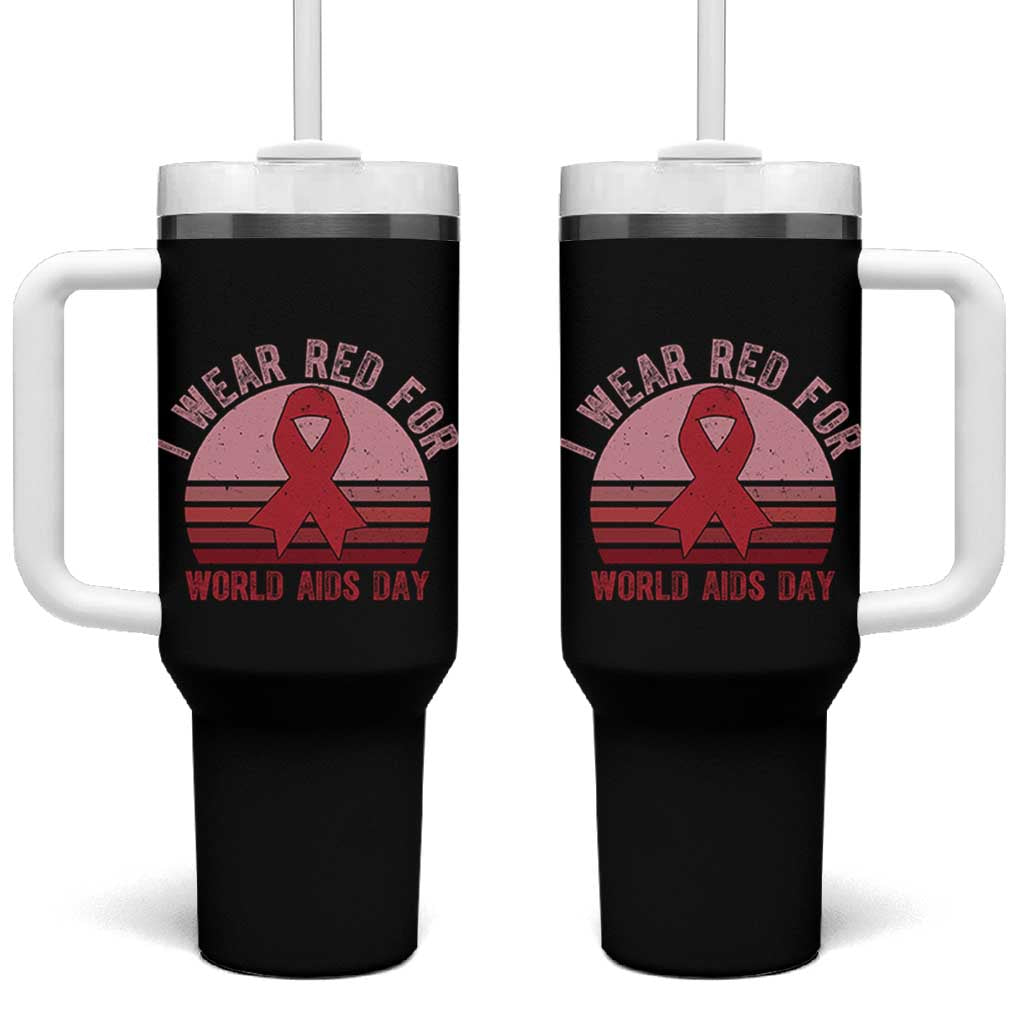 I Wear Red For World Aids Day Tumbler With Handle HIV Awareness Gift - Wonder Print Shop