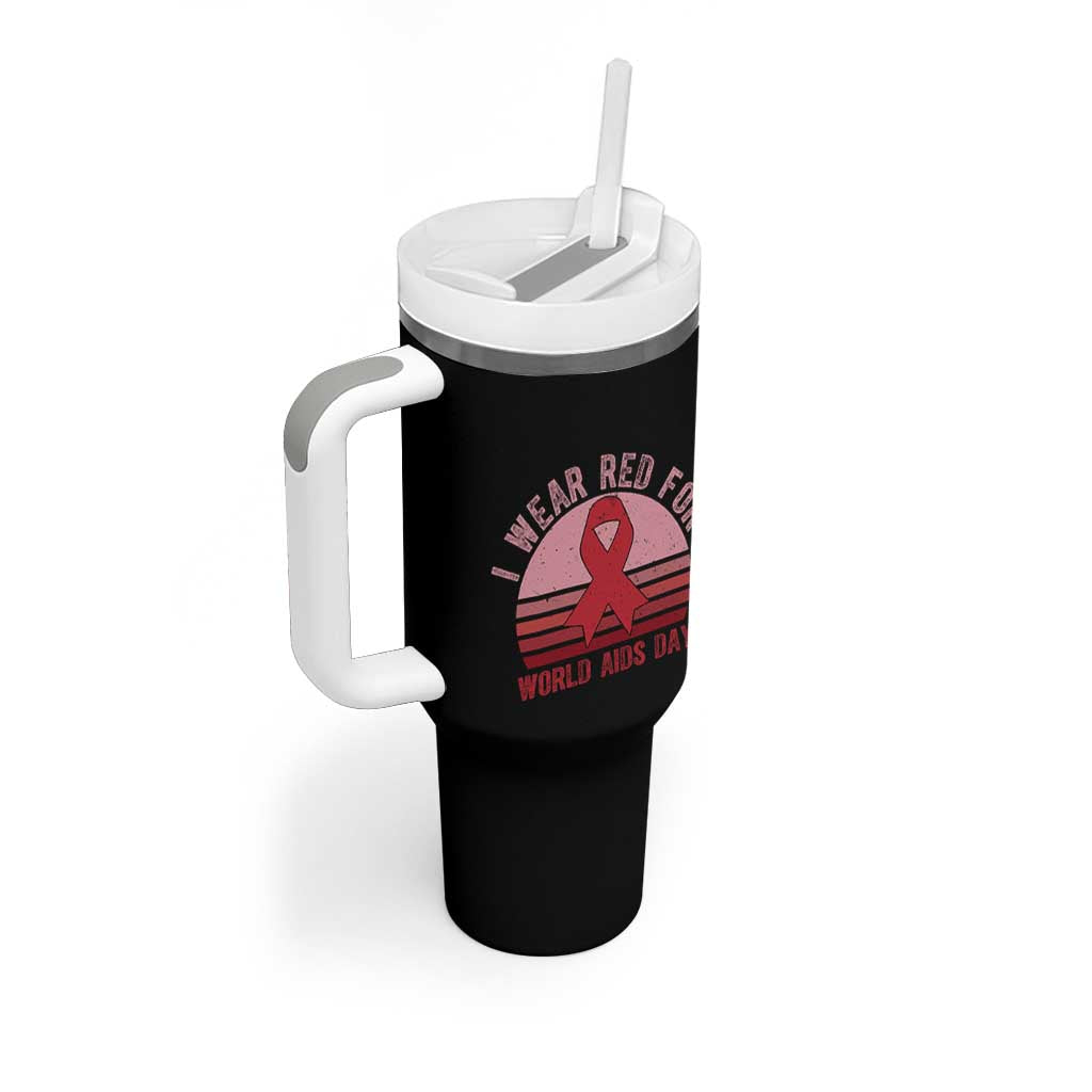 I Wear Red For World Aids Day Tumbler With Handle HIV Awareness Gift - Wonder Print Shop