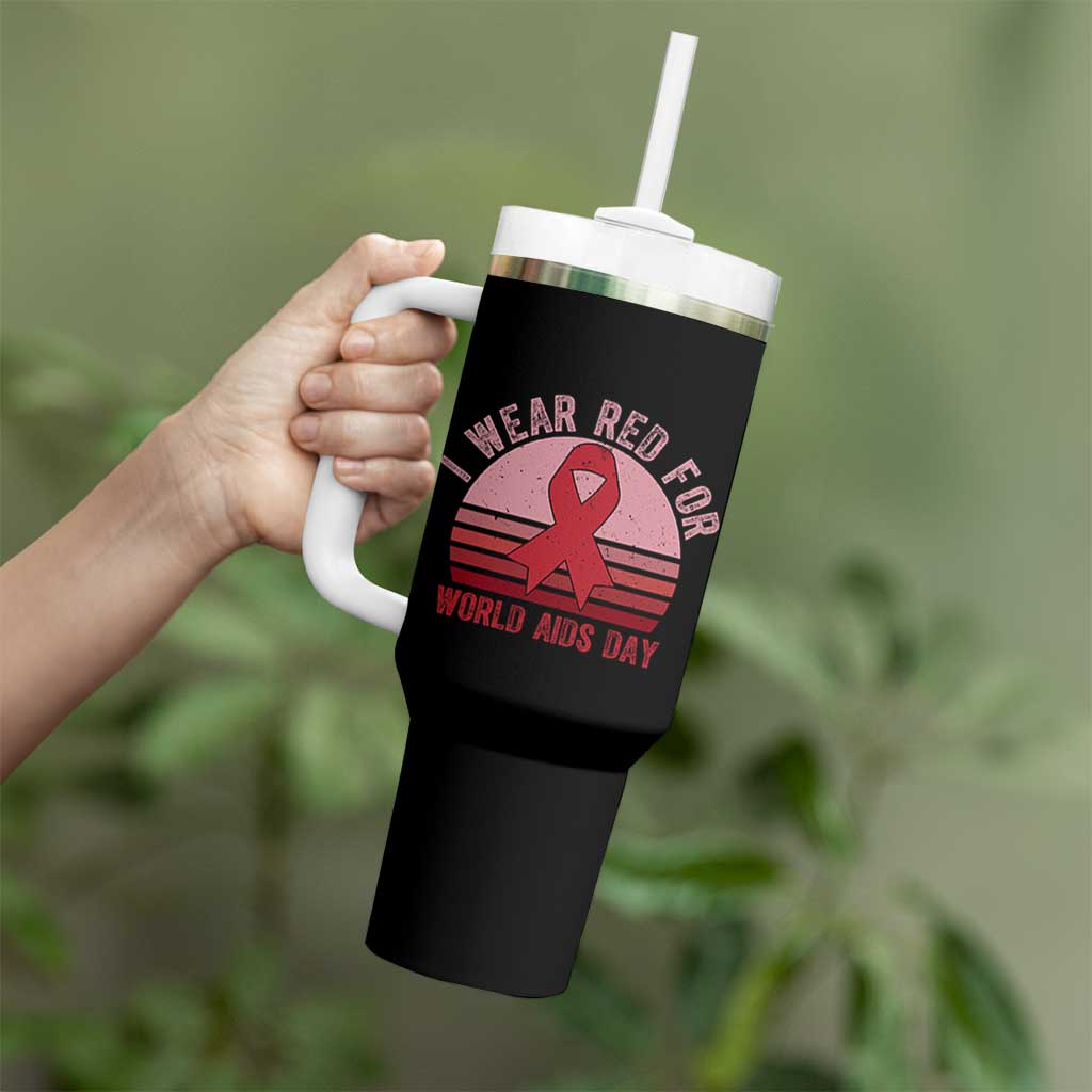 I Wear Red For World Aids Day Tumbler With Handle HIV Awareness Gift - Wonder Print Shop