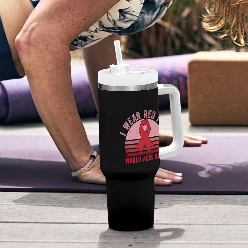 I Wear Red For World Aids Day Tumbler With Handle HIV Awareness Gift - Wonder Print Shop