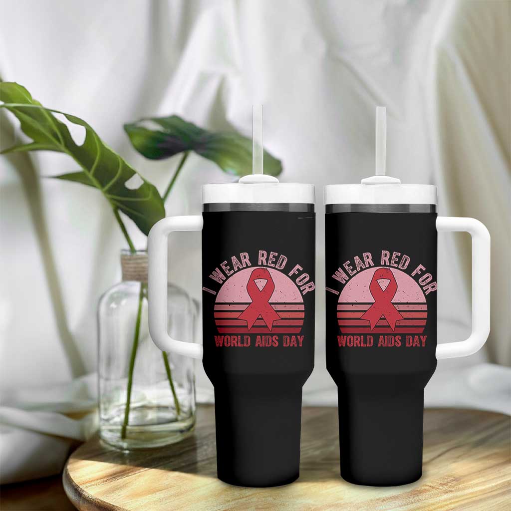 I Wear Red For World Aids Day Tumbler With Handle HIV Awareness Gift - Wonder Print Shop