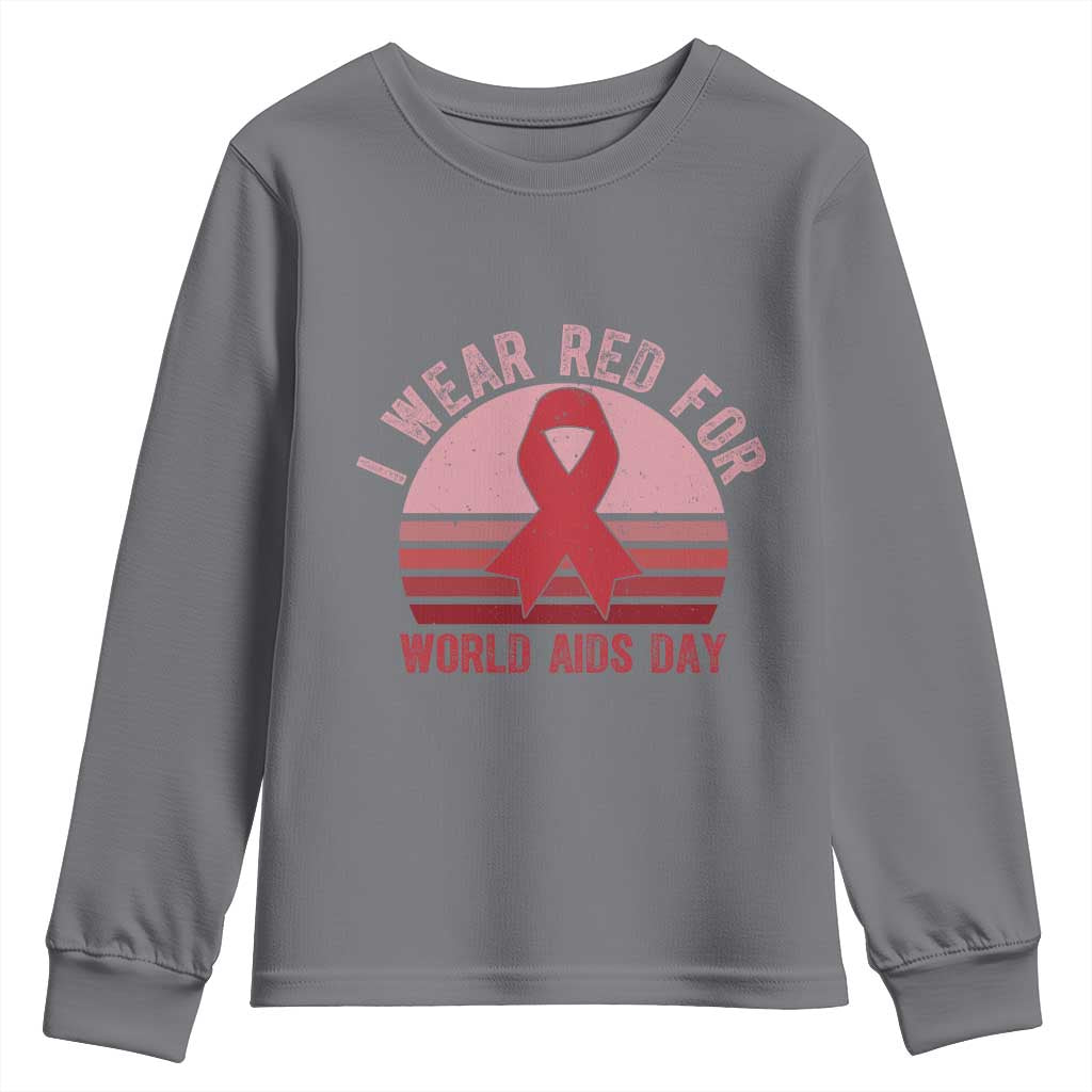 I Wear Red For World Aids Day Youth Sweatshirt HIV Awareness Gift - Wonder Print Shop